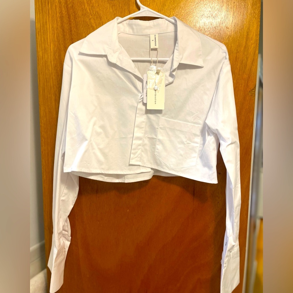 White Cropped Button-Up Shirt